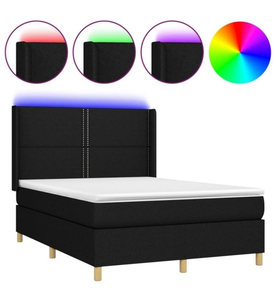 Boxspringbett mit Matratze & LED Schwarz 140x190 cm Stoff