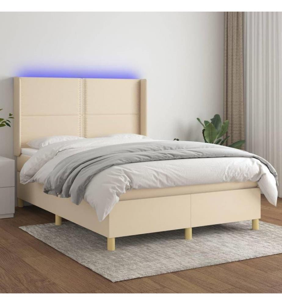 Boxspringbett mit Matratze & LED Creme 140x190 cm Stoff