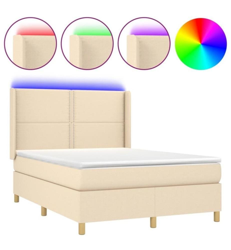 Boxspringbett mit Matratze & LED Creme 140x190 cm Stoff
