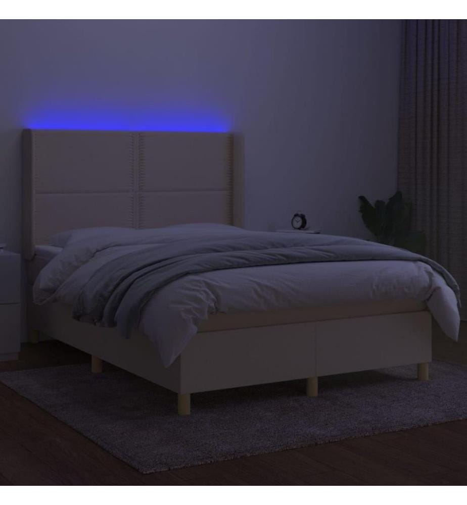 Boxspringbett mit Matratze & LED Creme 140x190 cm Stoff