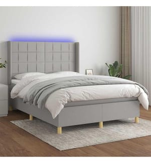 Boxspringbett mit Matratze & LED Hellgrau 140x190 cm Stoff
