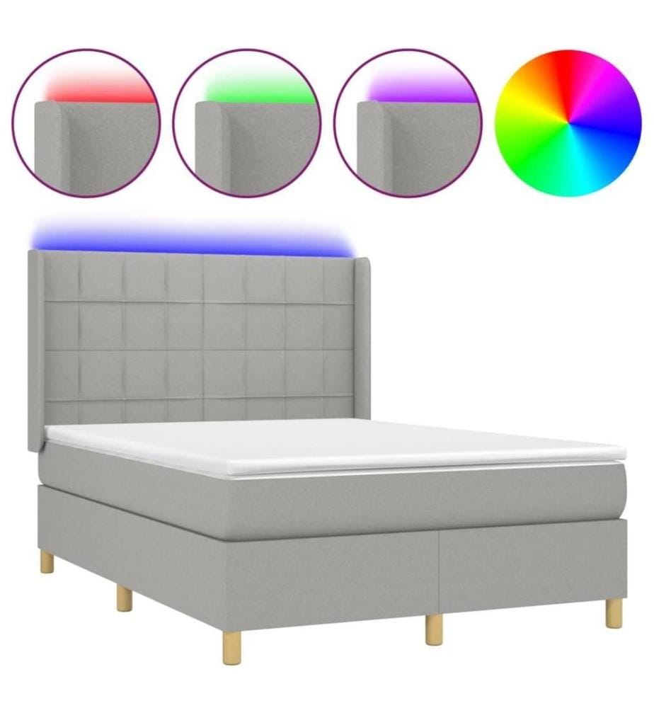 Boxspringbett mit Matratze & LED Hellgrau 140x190 cm Stoff