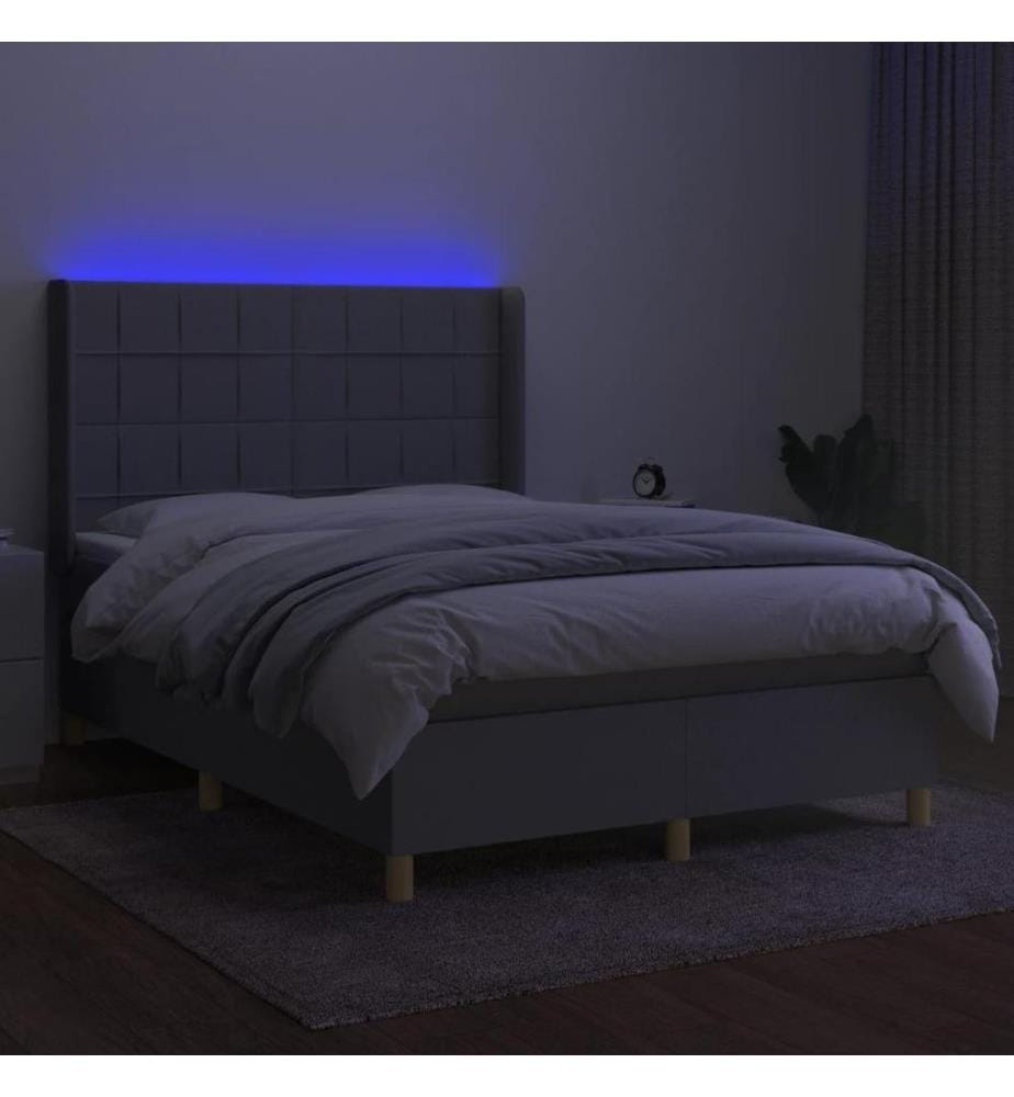 Boxspringbett mit Matratze & LED Hellgrau 140x190 cm Stoff