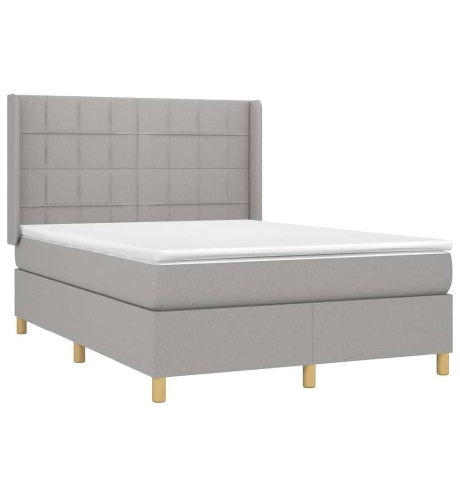 Boxspringbett mit Matratze & LED Hellgrau 140x190 cm Stoff