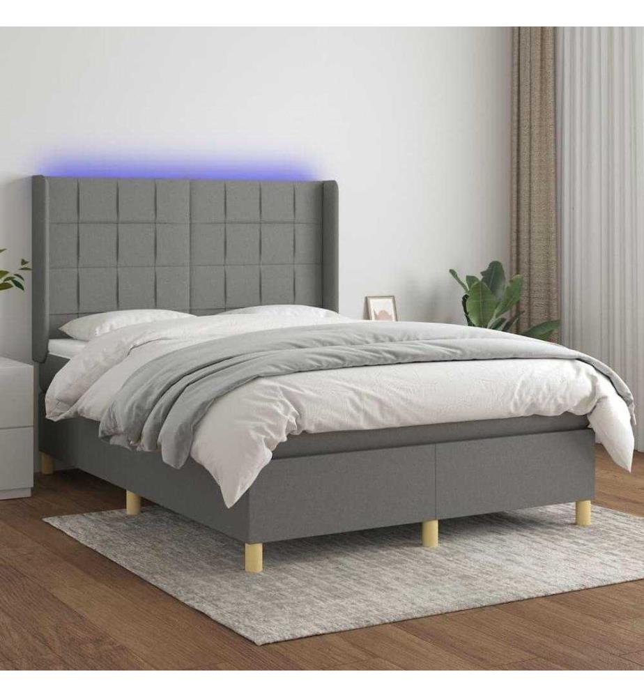 Boxspringbett mit Matratze & LED Dunkelgrau 140x190 cm Stoff