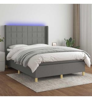 Boxspringbett mit Matratze & LED Dunkelgrau 140x190 cm Stoff