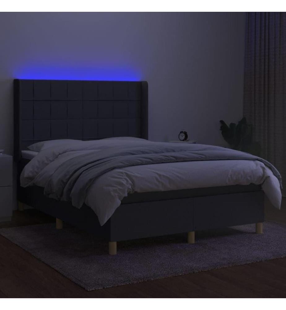 Boxspringbett mit Matratze & LED Dunkelgrau 140x190 cm Stoff