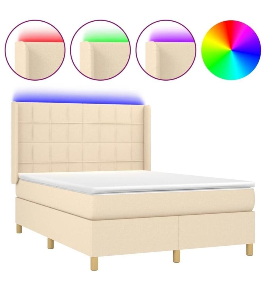Boxspringbett mit Matratze & LED Creme 140x190 cm Stoff