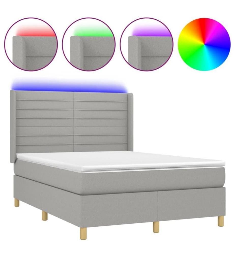 Boxspringbett mit Matratze & LED Hellgrau 140x190 cm Stoff