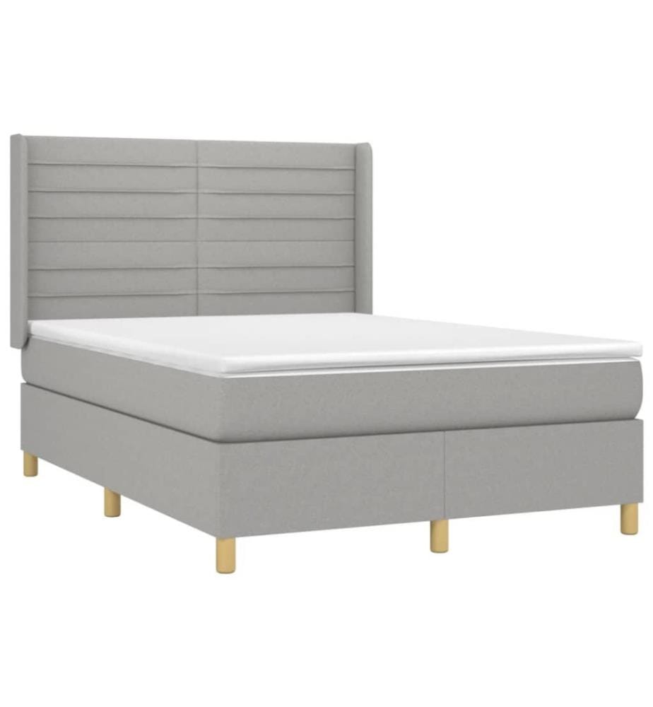 Boxspringbett mit Matratze & LED Hellgrau 140x190 cm Stoff