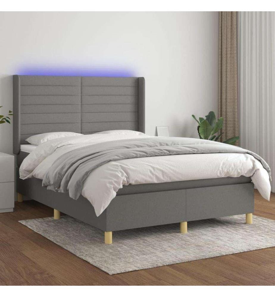 Boxspringbett mit Matratze & LED Dunkelgrau 140x190 cm Stoff