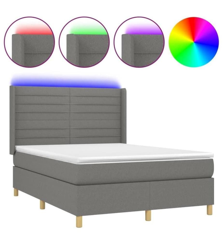 Boxspringbett mit Matratze & LED Dunkelgrau 140x190 cm Stoff