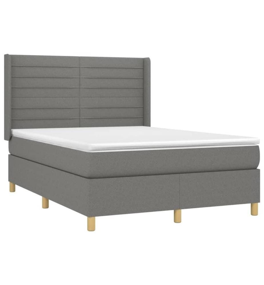 Boxspringbett mit Matratze & LED Dunkelgrau 140x190 cm Stoff