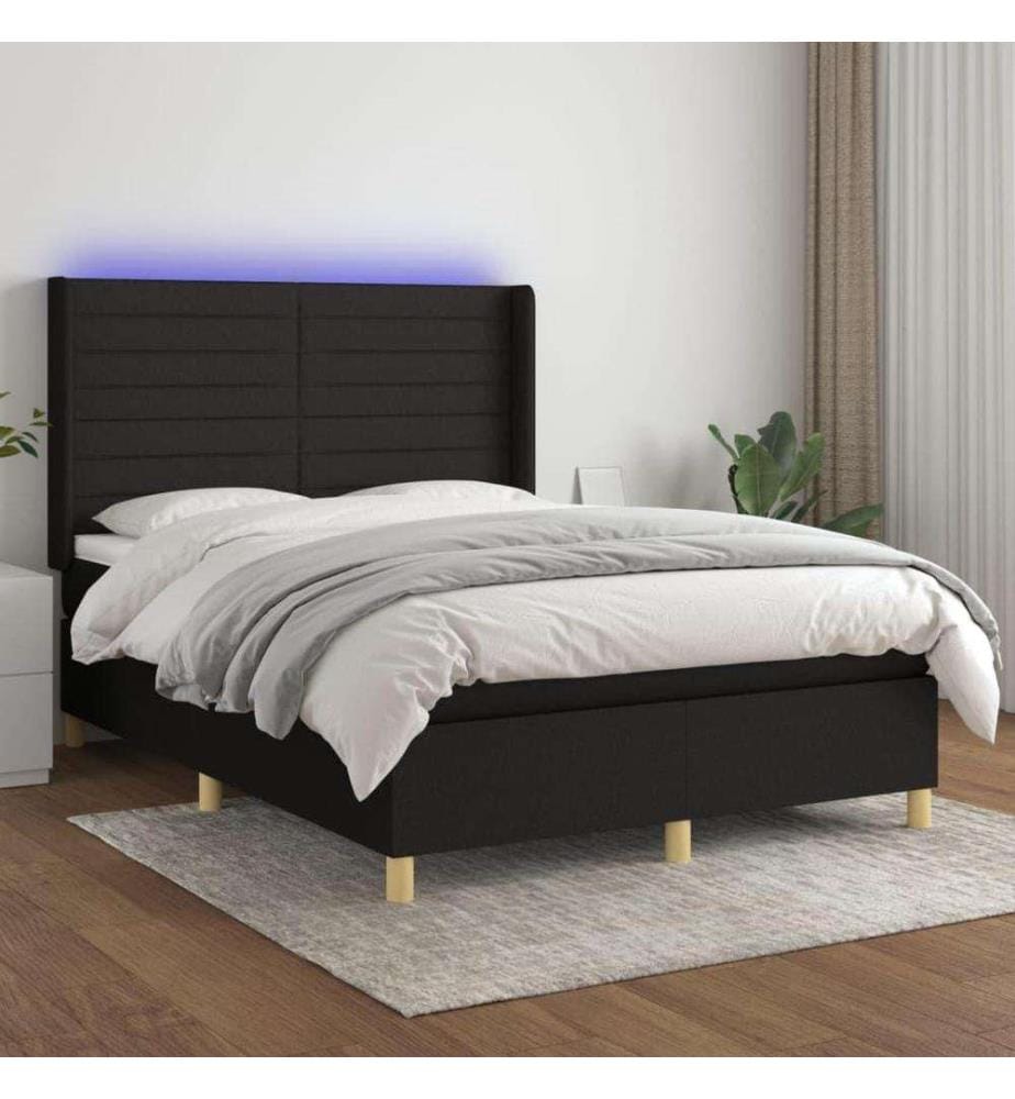 Boxspringbett mit Matratze & LED Schwarz 140x190 cm Stoff