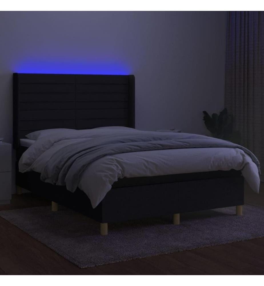 Boxspringbett mit Matratze & LED Schwarz 140x190 cm Stoff