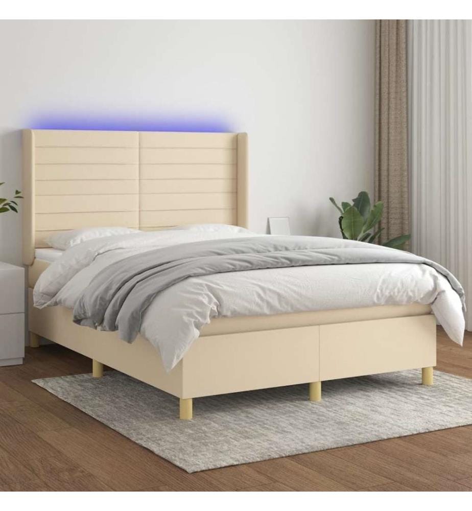 Boxspringbett mit Matratze & LED Creme 140x190 cm Stoff
