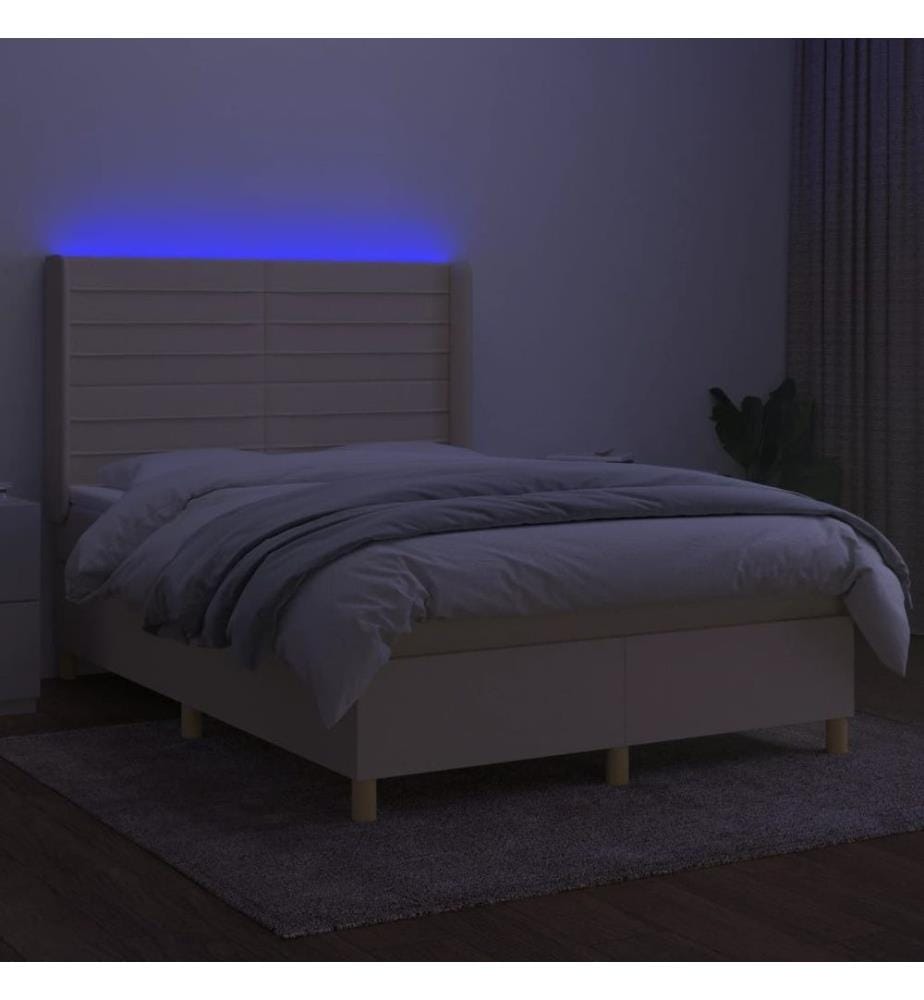 Boxspringbett mit Matratze & LED Creme 140x190 cm Stoff