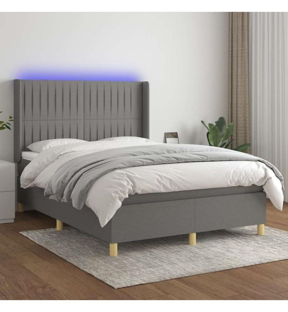 Boxspringbett mit Matratze & LED Dunkelgrau 140x190 cm Stoff