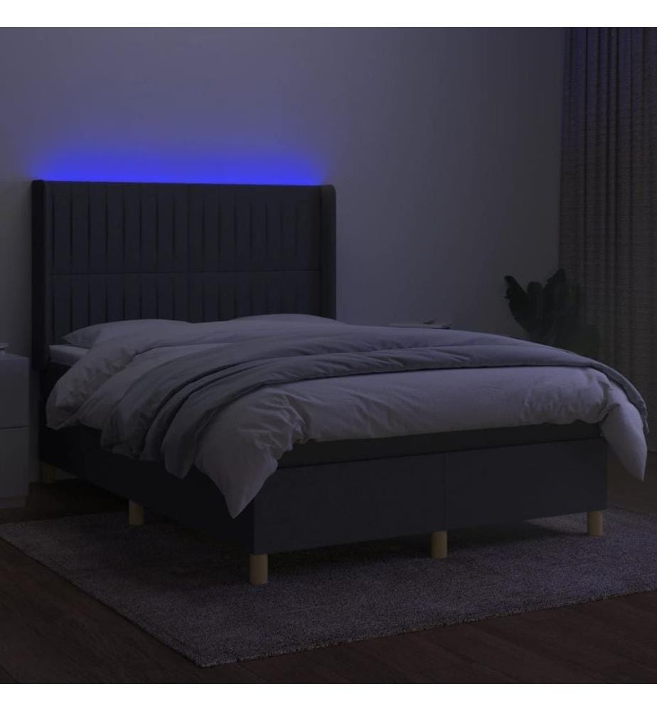 Boxspringbett mit Matratze & LED Dunkelgrau 140x190 cm Stoff