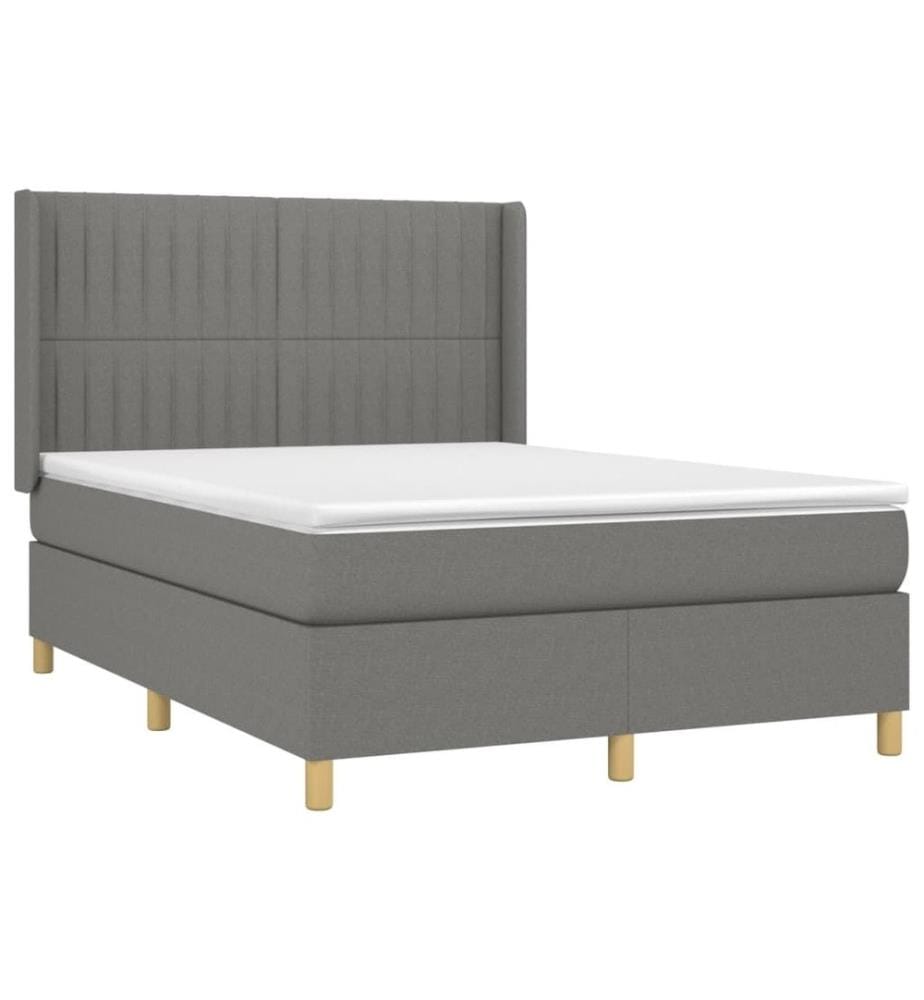 Boxspringbett mit Matratze & LED Dunkelgrau 140x190 cm Stoff