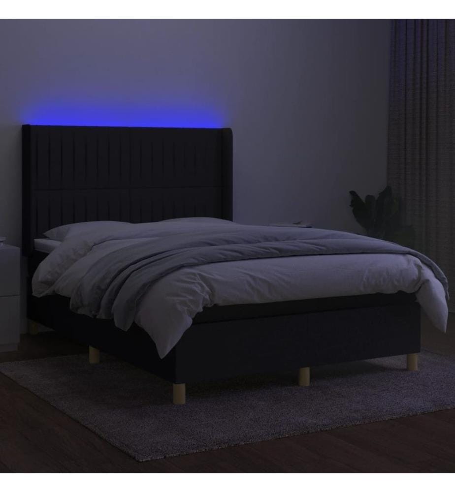 Sommier tapissier avec matelas et LED Noir 140x190 cm Tissu