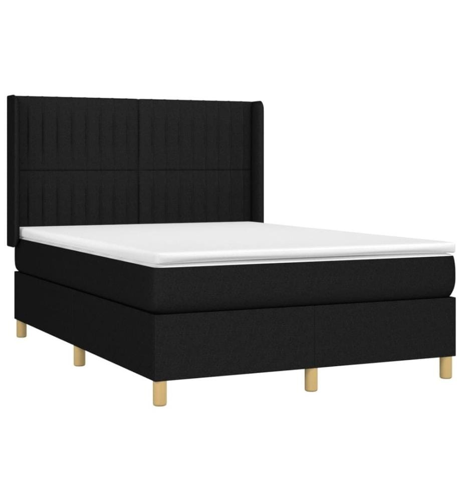 Sommier tapissier avec matelas et LED Noir 140x190 cm Tissu