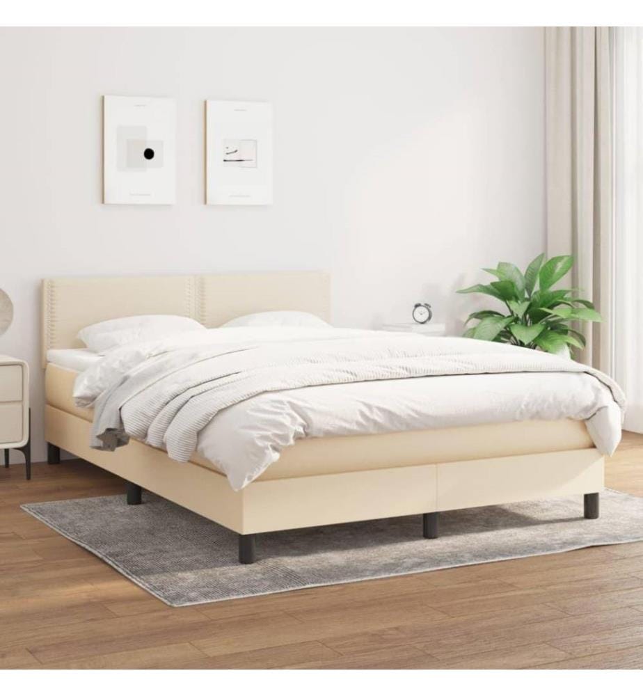 Lit à sommier tapissier avec matelas Crème 140x200 cm Tissu