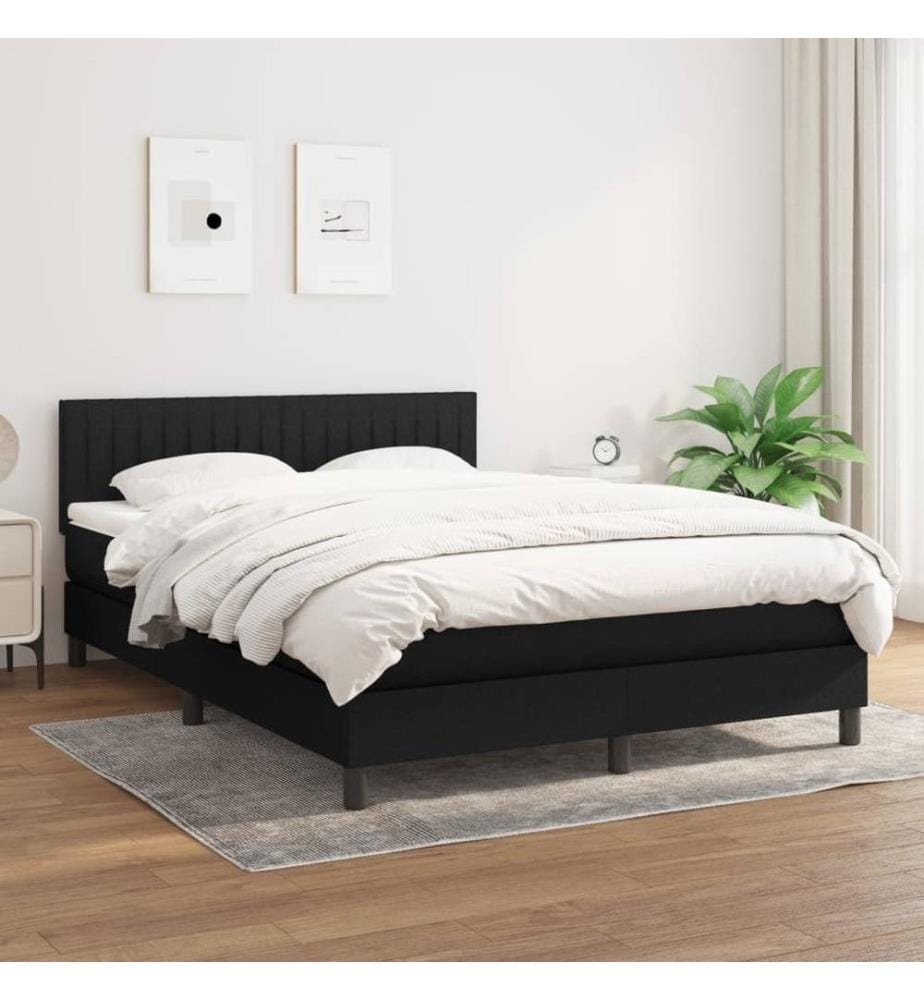 Lit à sommier tapissier avec matelas Noir 140x200 cm Tissu