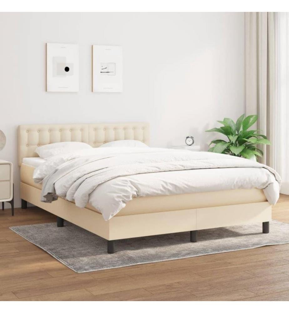 Lit à sommier tapissier avec matelas Crème 140x200 cm Tissu