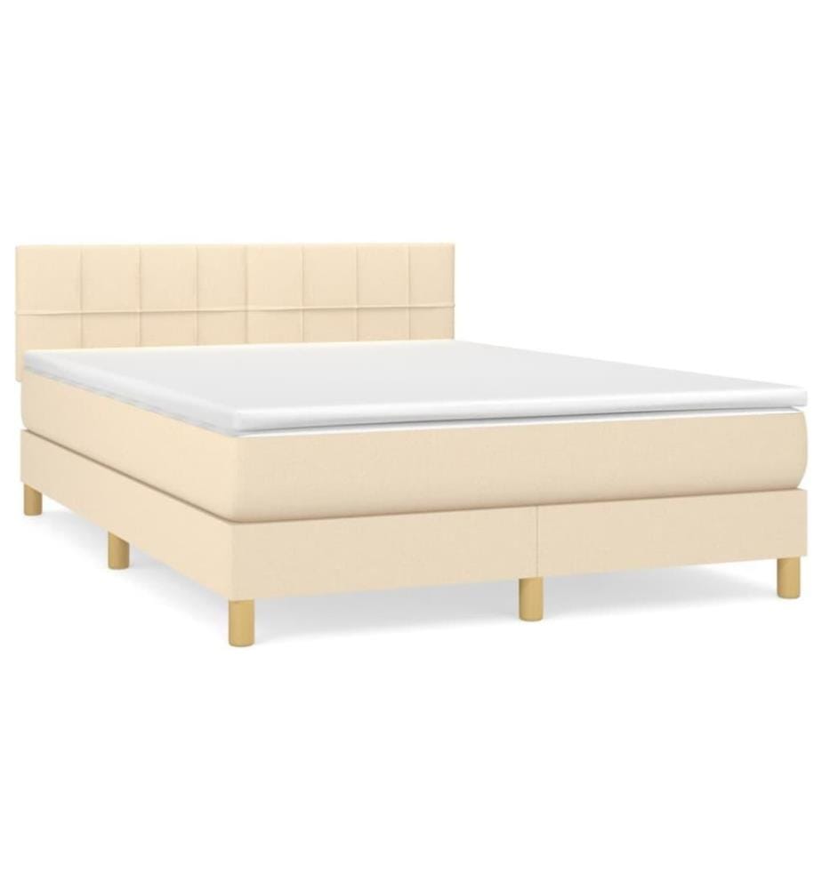 Lit à sommier tapissier avec matelas Crème 140x200 cm Tissu