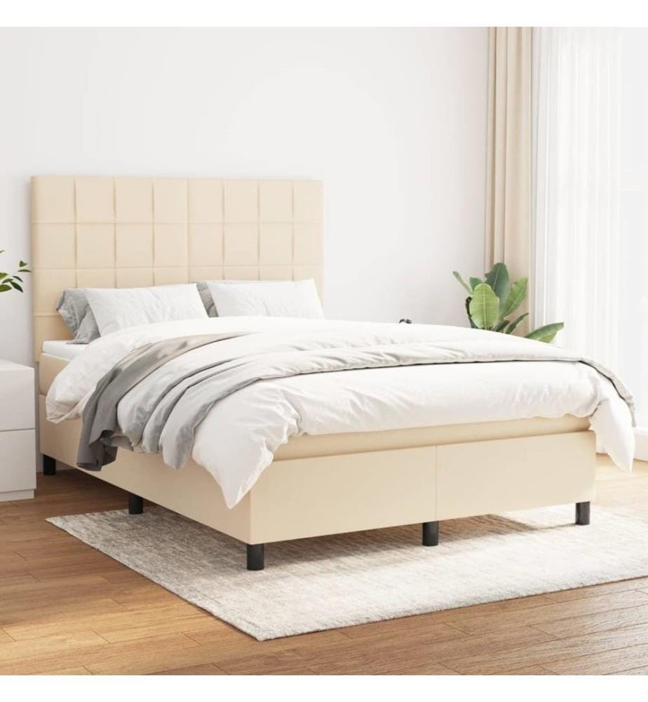 Lit à sommier tapissier avec matelas Crème 140x190 cm Tissu