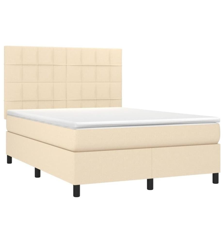 Lit à sommier tapissier avec matelas Crème 140x190 cm Tissu