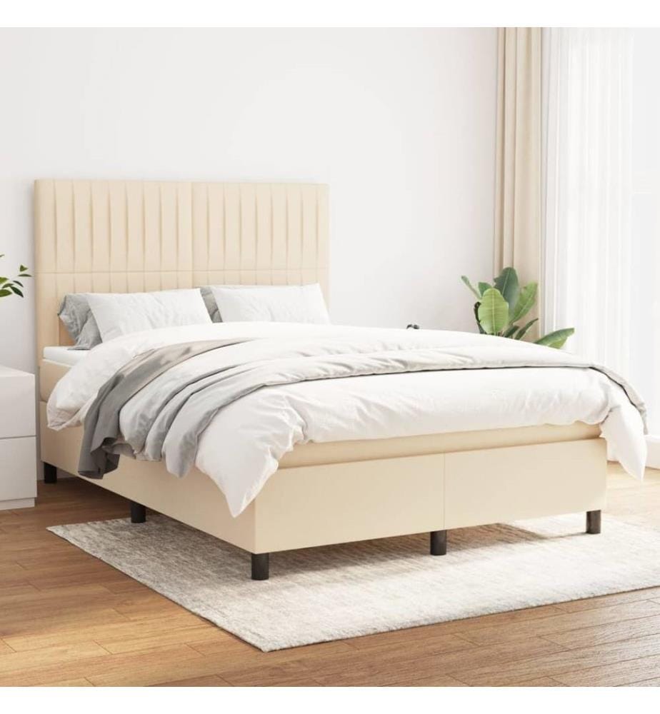 Lit à sommier tapissier avec matelas Crème 140x190 cm Tissu