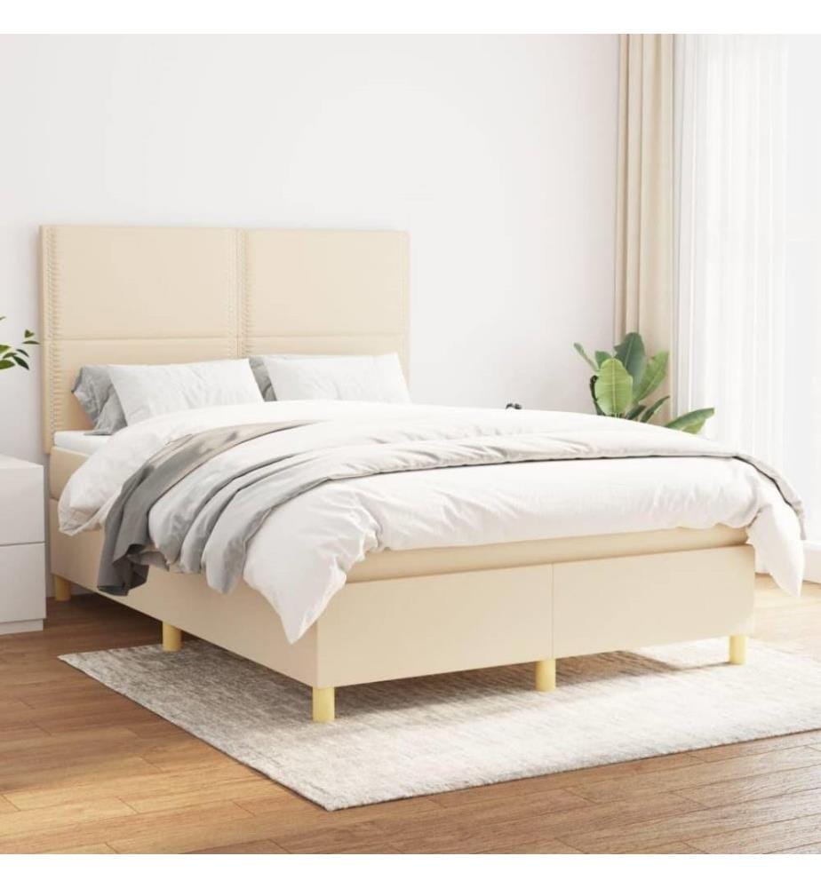 Lit à sommier tapissier avec matelas Crème 140x190 cm Tissu