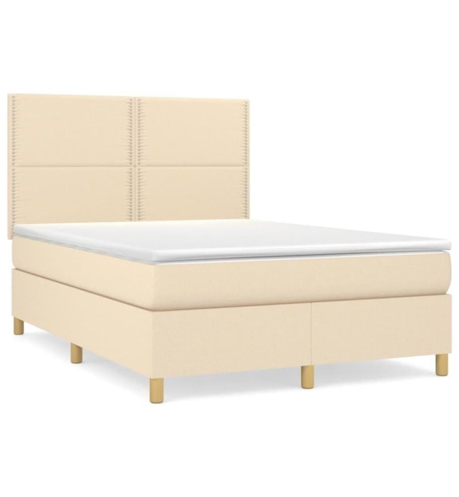 Lit à sommier tapissier avec matelas Crème 140x190 cm Tissu