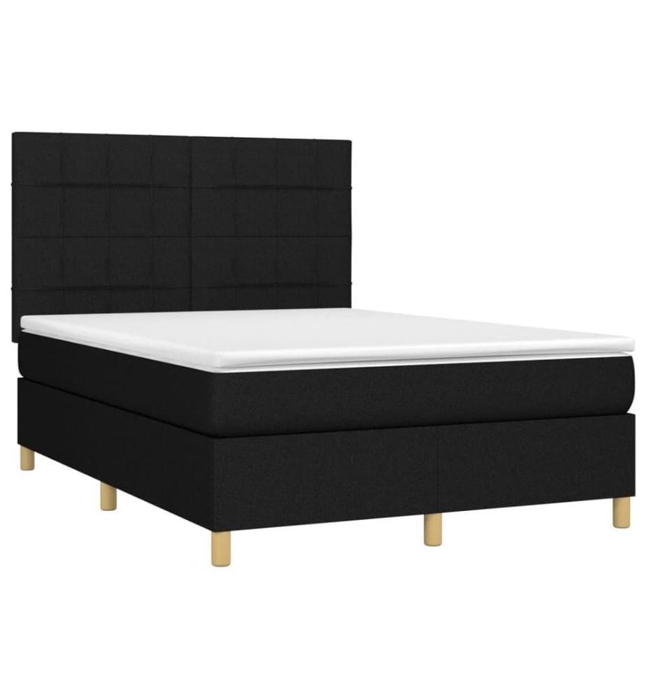 Lit à sommier tapissier avec matelas Noir 140x200 cm Tissu