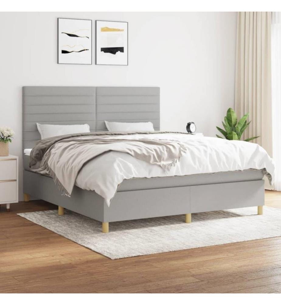 Boxspringbett mit Matratze Hellgrau 160x200 cm Stoff
