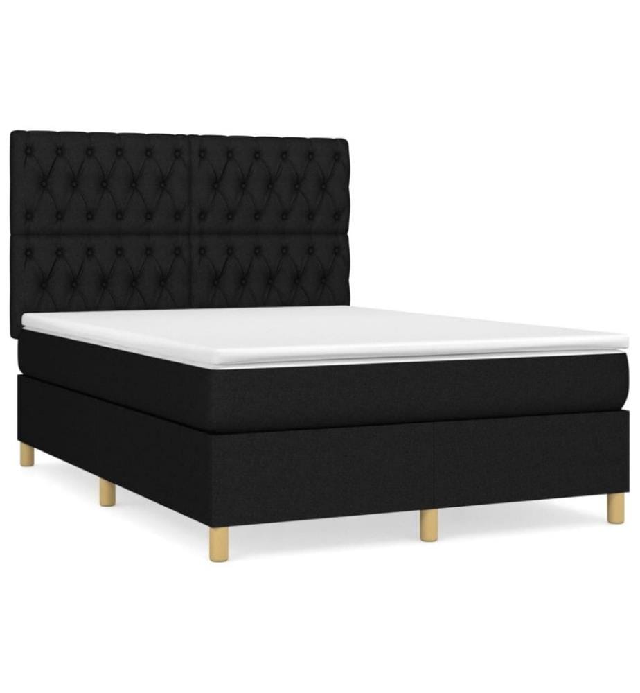 Lit à sommier tapissier avec matelas Noir 140x190 cm Tissu