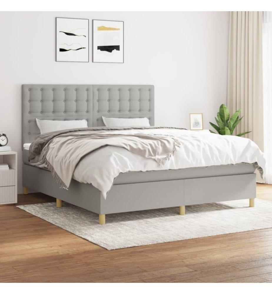 Boxspringbett mit Matratze Hellgrau 160x200 cm Stoff