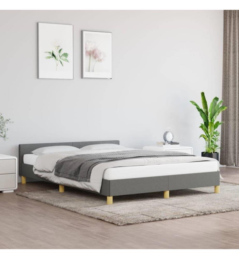 Cadre de lit avec tête de lit Gris foncé 140x200 cm Tissu