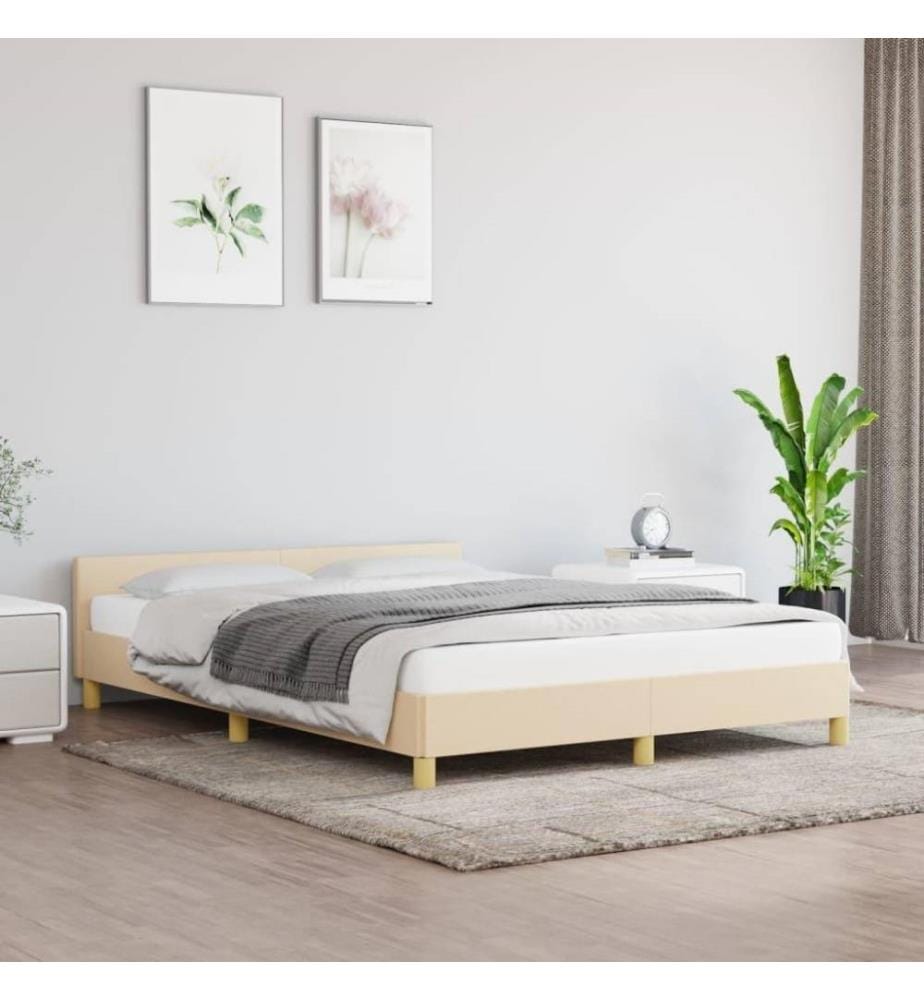 Cadre de lit avec tête de lit Crème 140x200 cm Tissu