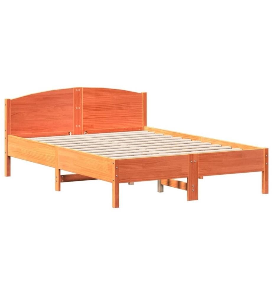 Cadre de lit et tête de lit cire marron 135x190 cm bois de pin