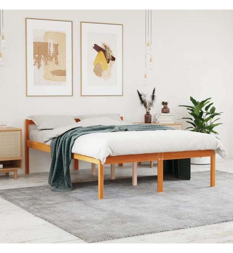 Lit pour personne âgée cire marron 135x190cm bois de pin massif
