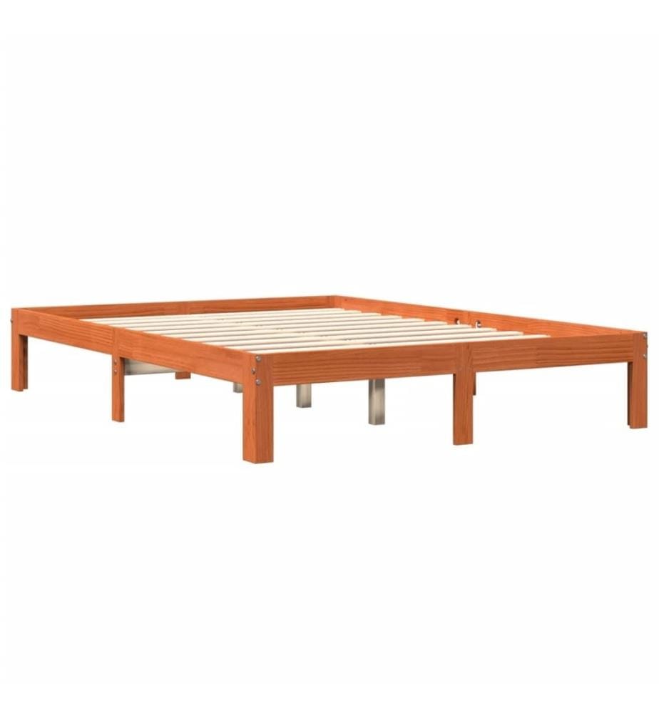 Cadre de lit cire marron 135x190 cm bois de pin massif