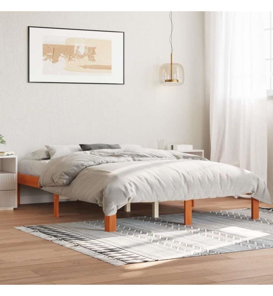 Cadre de lit cire marron 135x190 cm bois de pin massif