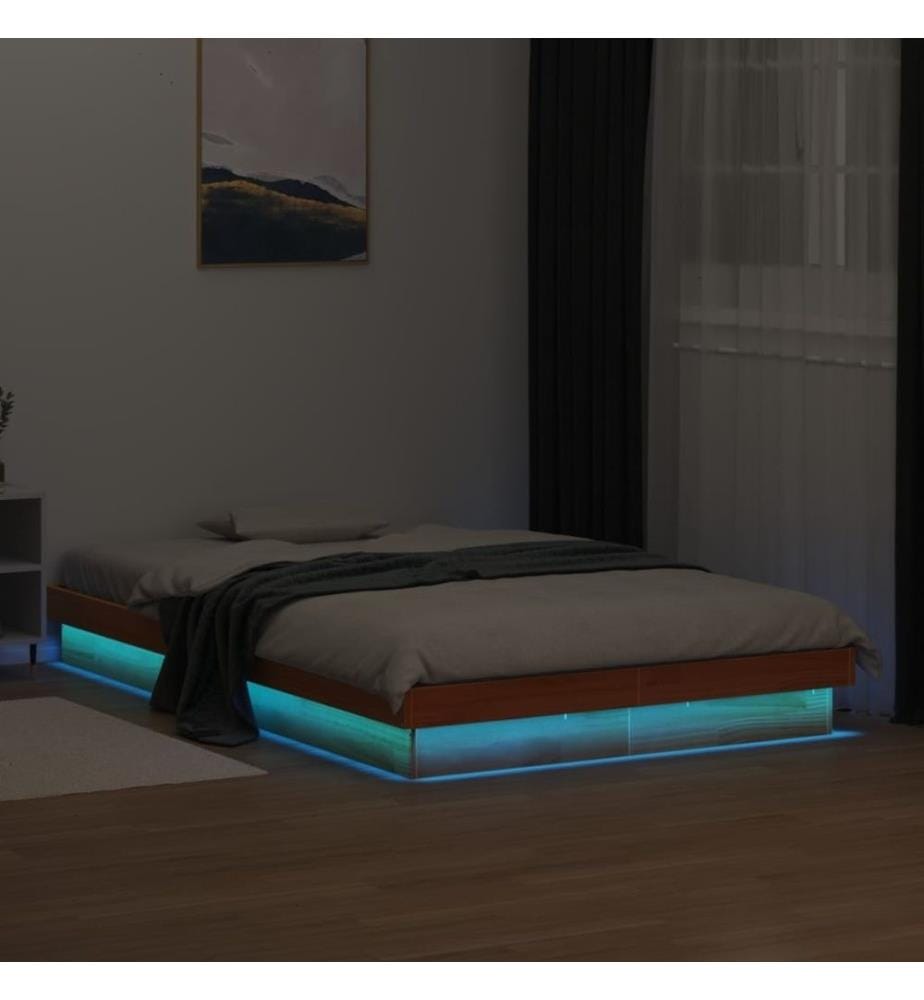 Massivholzbett mit LED-Beleuchtung Wachsbraun 120x200 cm Kiefer