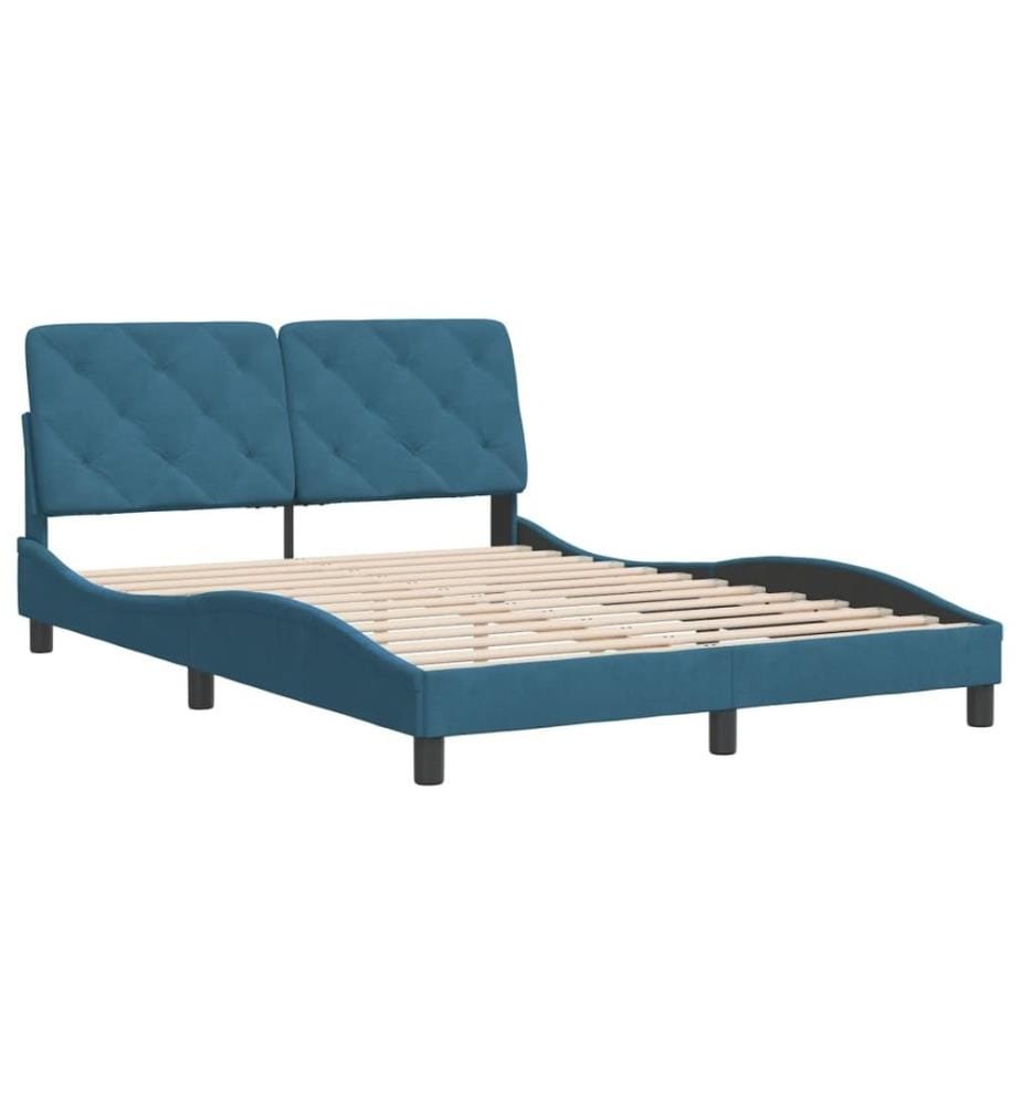Bettgestell mit Kopfteil Blau 120x200 cm Samt