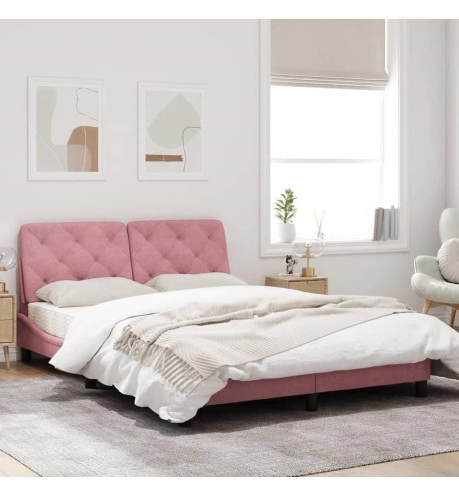 Cadre de lit avec tête de lit Rose 120x200 cm Velours