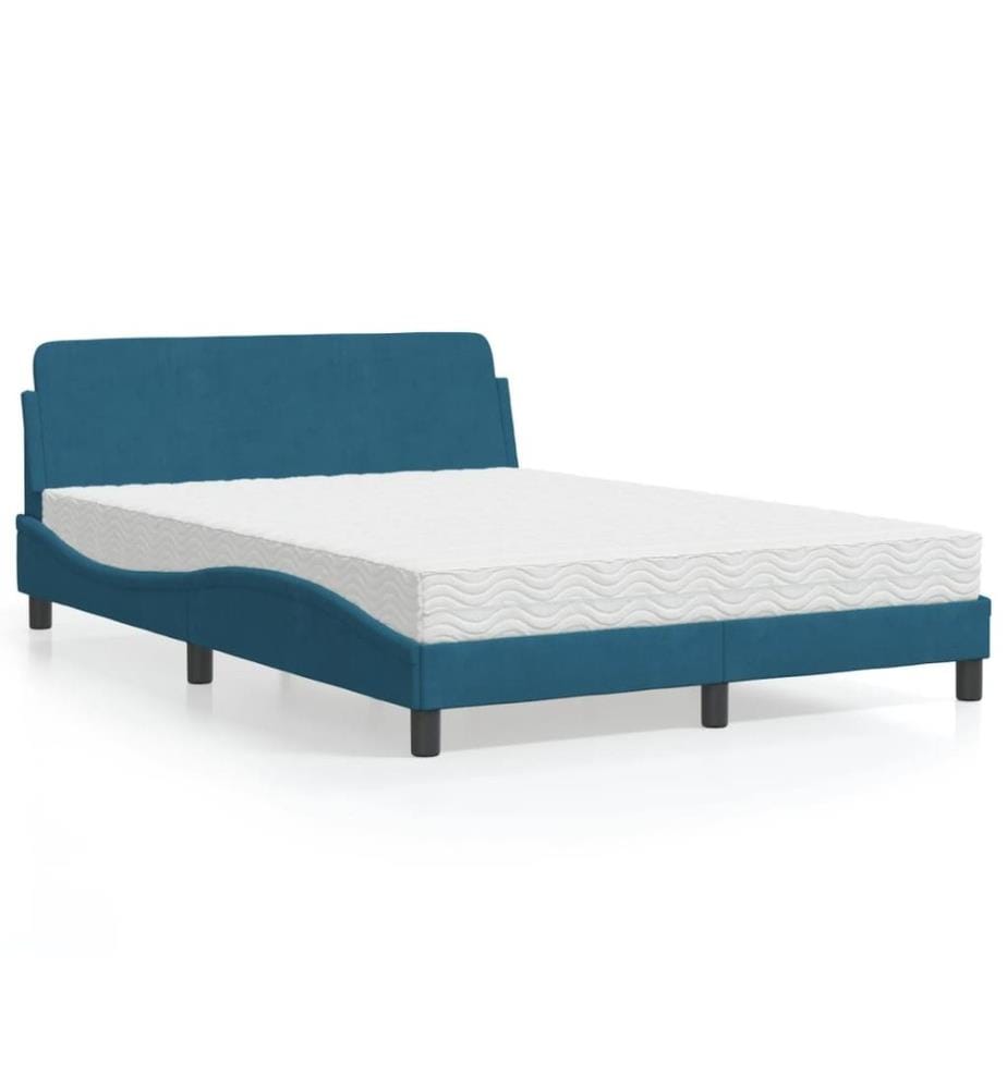 Bett mit Matratze Blau 120x200 cm Samt