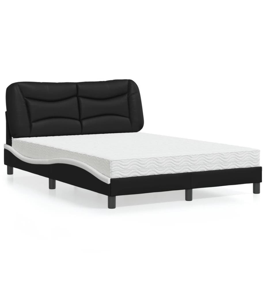 Bett mit Matratze Schwarz und Weiss 120x200 cm Kunstleder